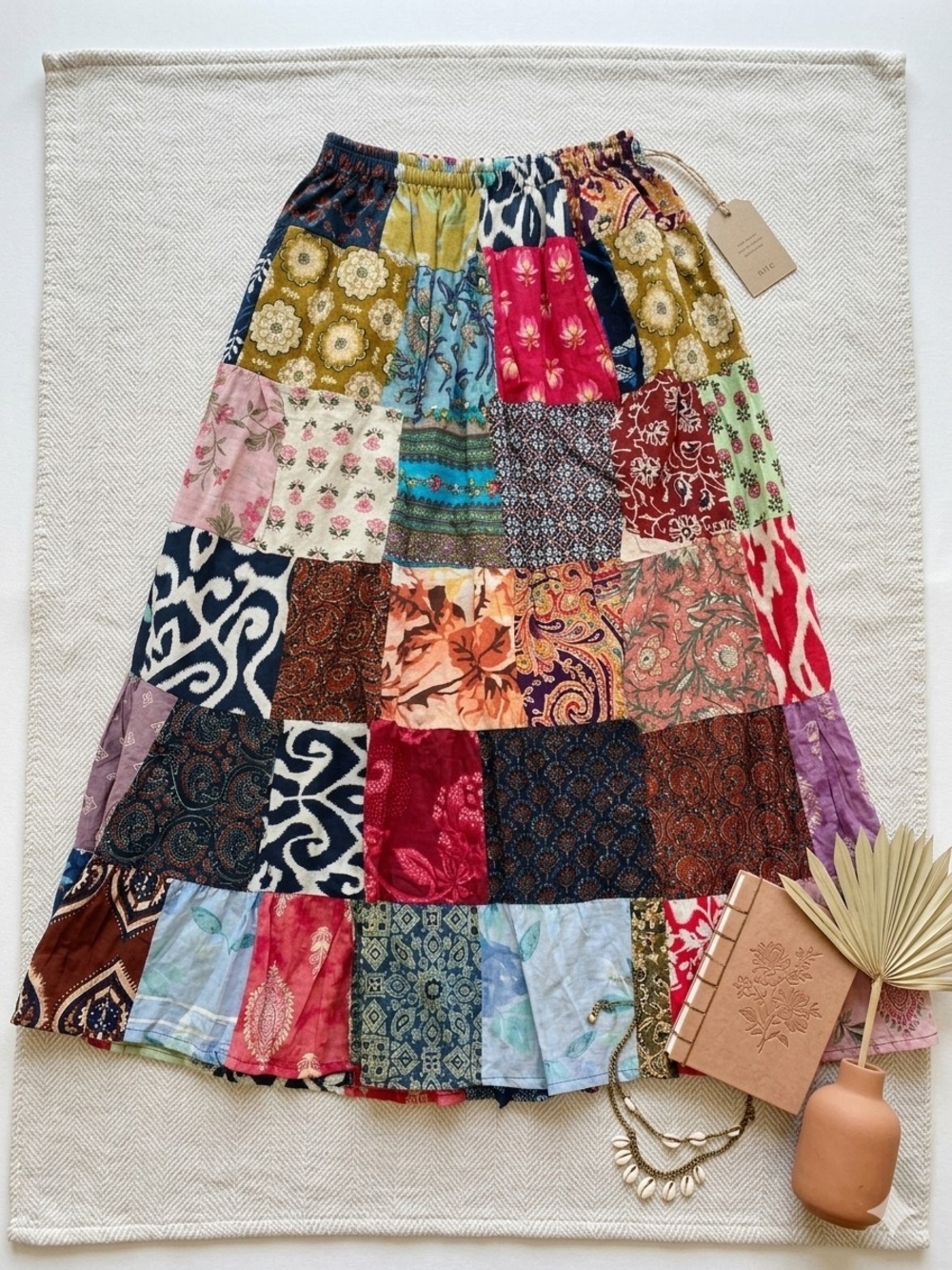 Hand Crafted Multicolor Boho Patchwork Maxi Skirt